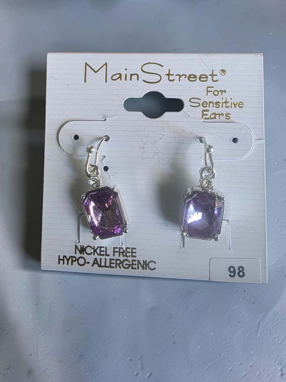 Main Street Earrings #98 Purple Square Stones
